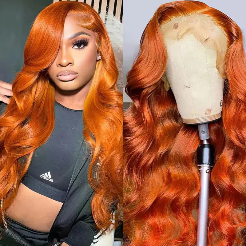 Ginger Orange Transparent Lace Front Curly Hair Wigs