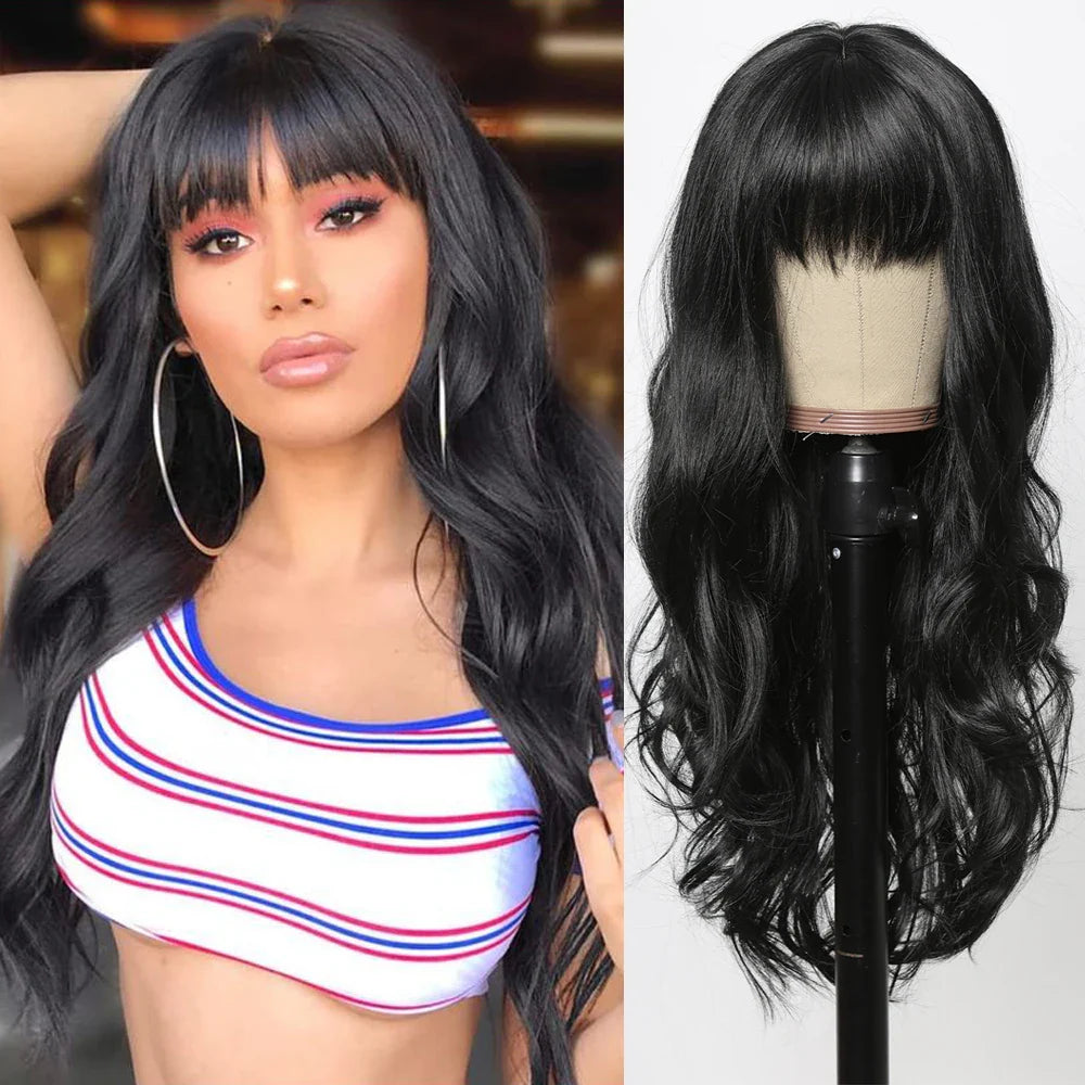 Red Brown Long Fluffy Wavy Synthetic Wigs