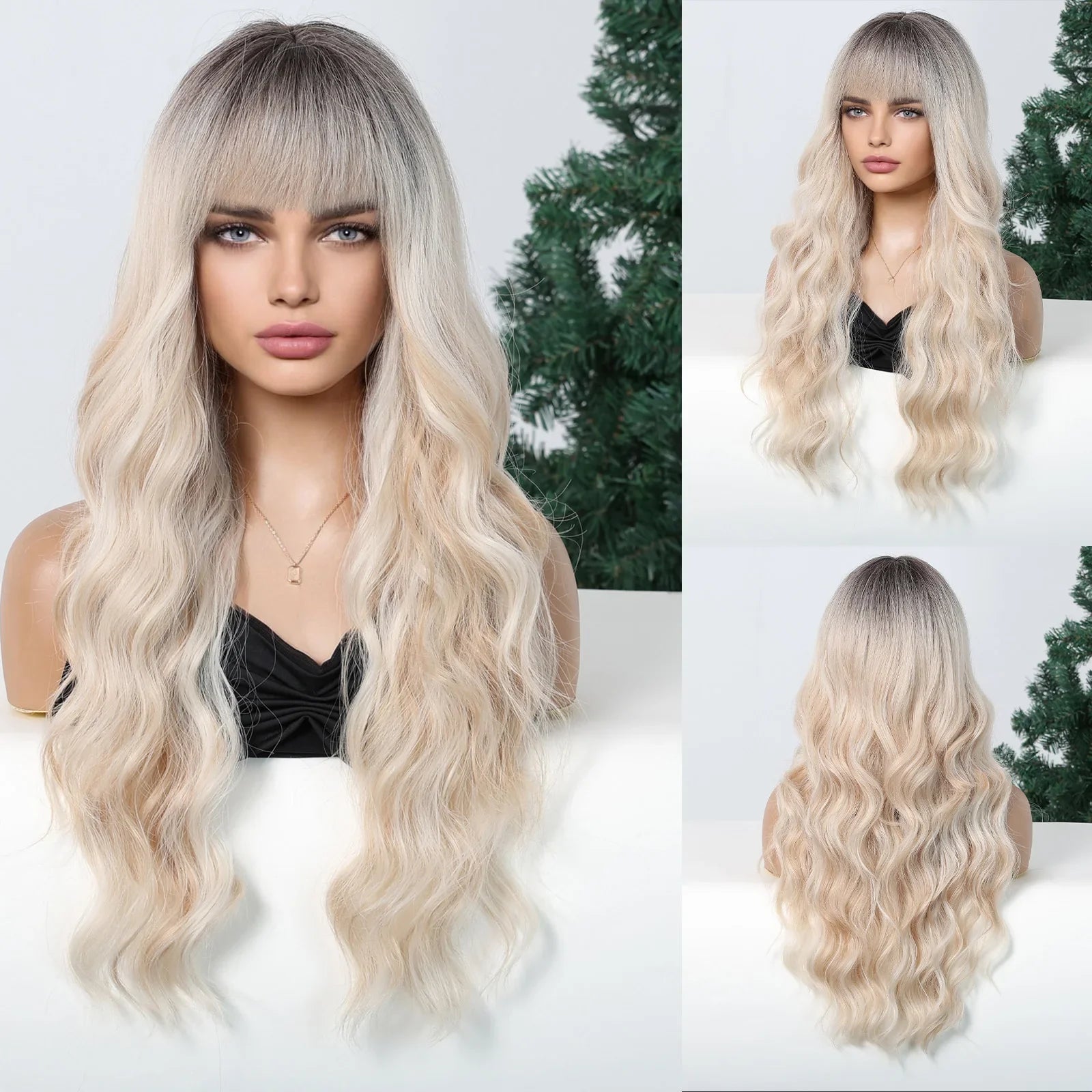 Red Brown Long Fluffy Wavy Synthetic Wigs
