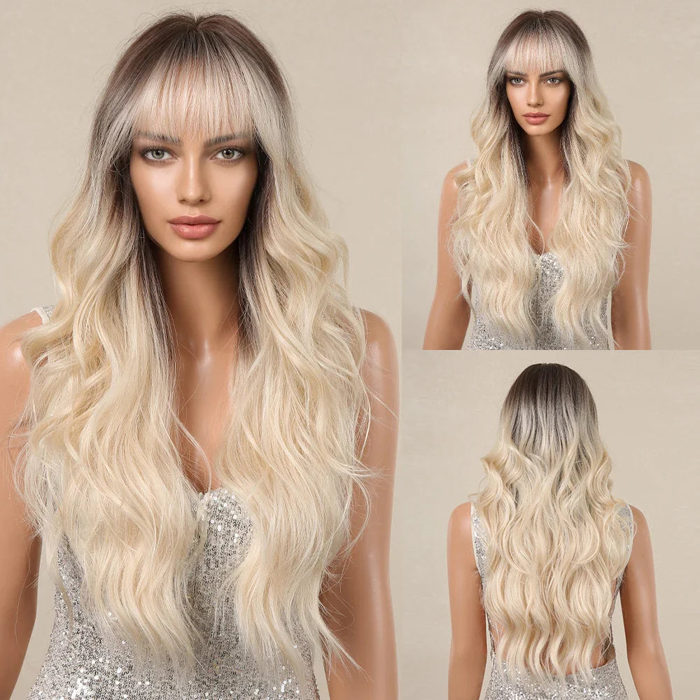 Red Brown Long Fluffy Wavy Synthetic Wigs