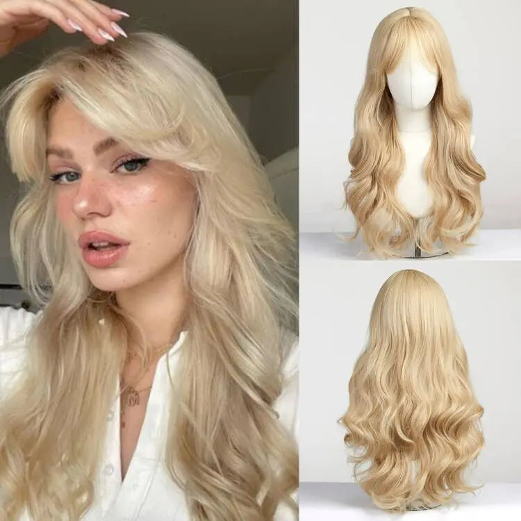 Red Brown Long Fluffy Wavy Synthetic Wigs