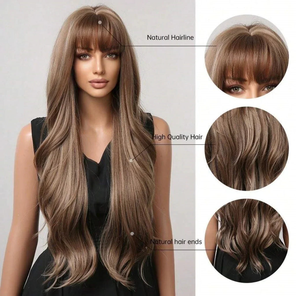 28 Inch Long Curly Ombre Brown Hair Wigs