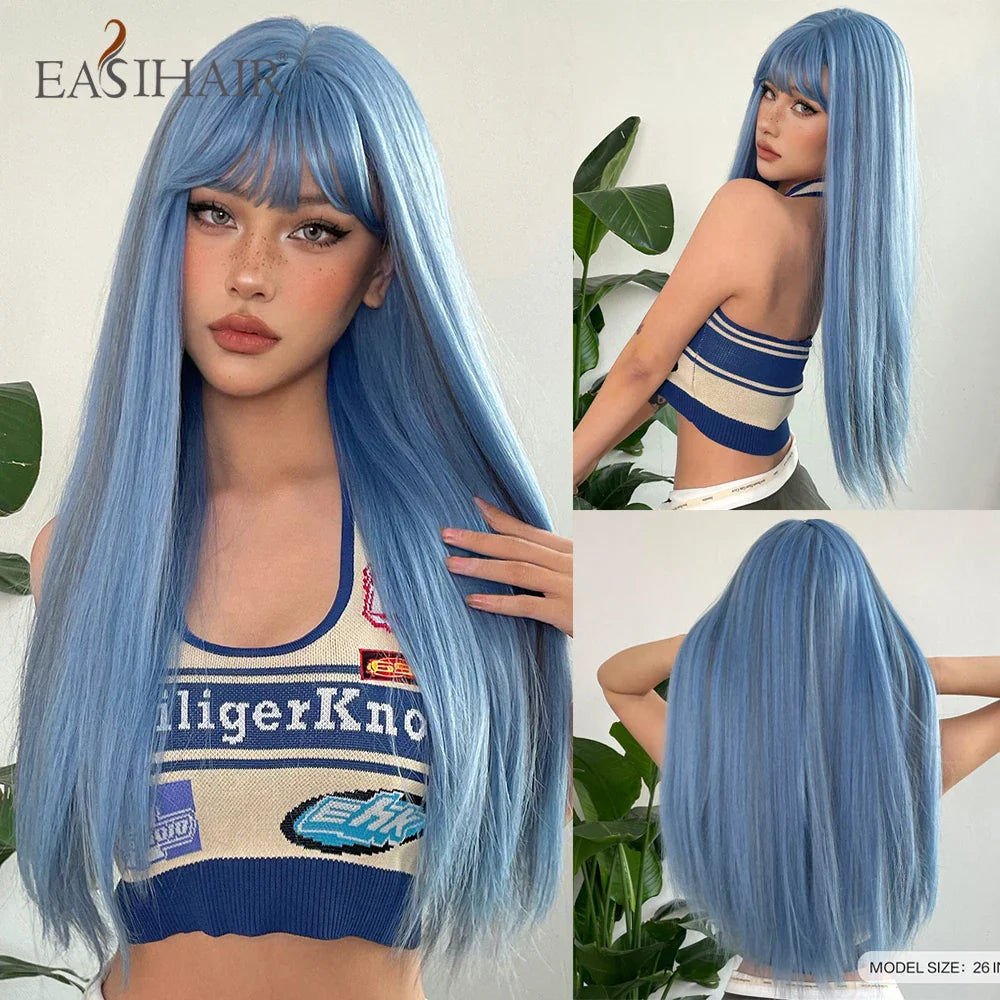 Straight Dark Brown Synthetic Wigs