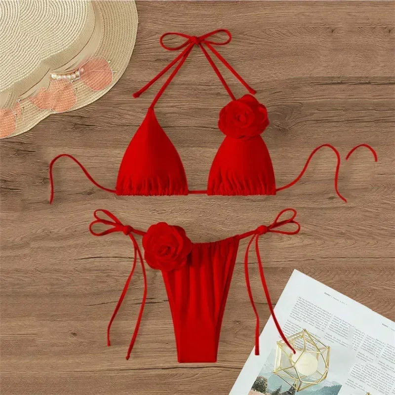 Flower Bandeau Thong Bikini