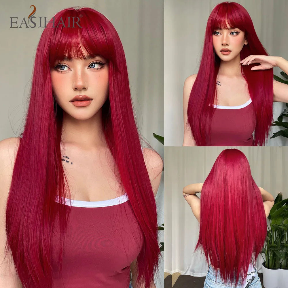 Straight Dark Brown Synthetic Wigs