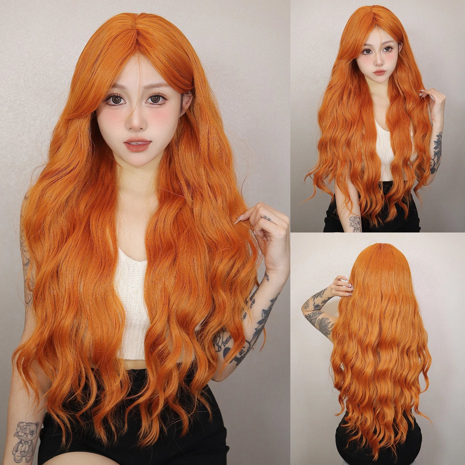 Red Brown Long Fluffy Wavy Synthetic Wigs