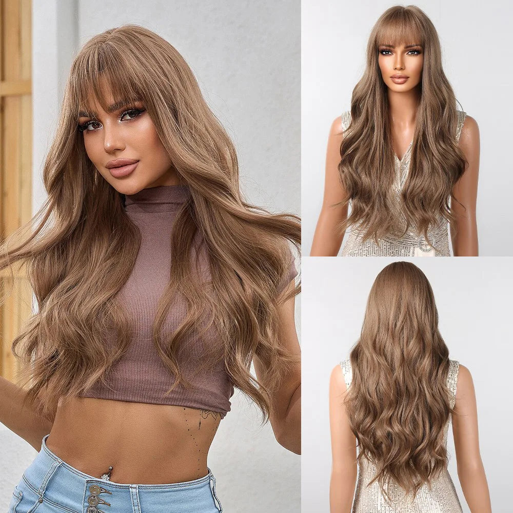 28 Inch Long Curly Ombre Brown Hair Wigs