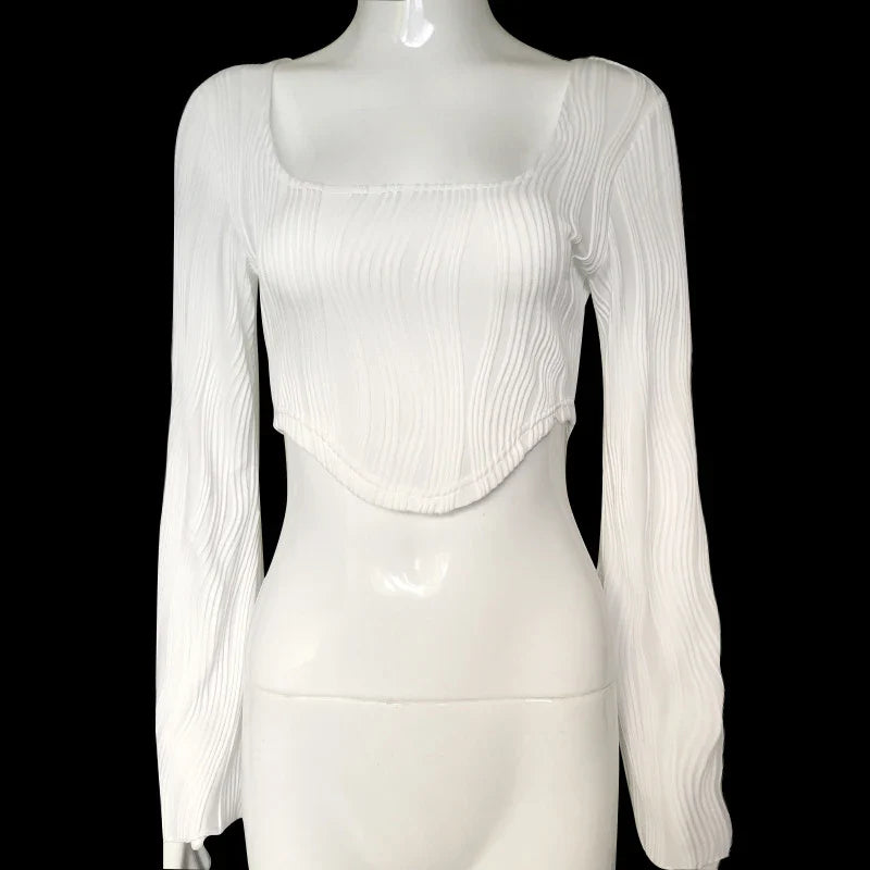 Sleeve Textured Crop Tops