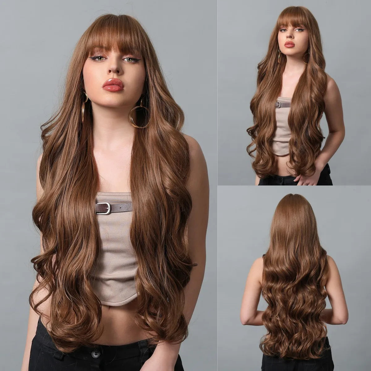 Copper Ginger Long Wavy Synthetic Wigs