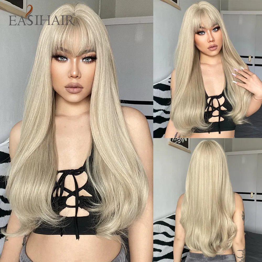 Blonde Golden Long Straight Synthetic Wigs