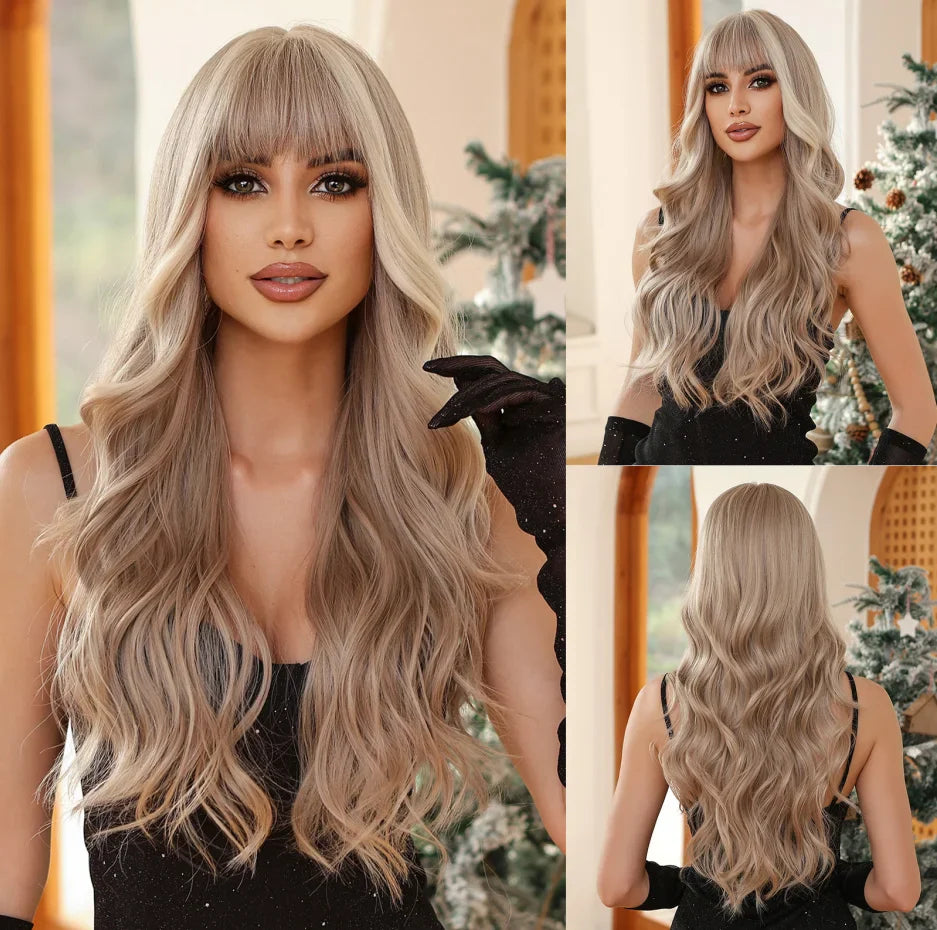 28 Inch Long Curly Ombre Brown Hair Wigs