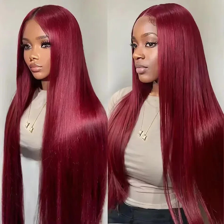 Straight Burgundy Transparent Full Lace Frontal Wig