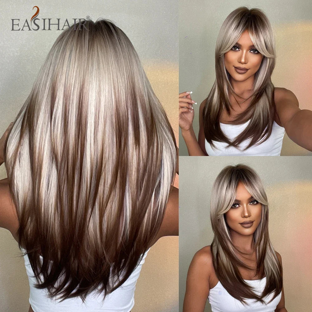 Blonde Golden Long Straight Synthetic Wigs