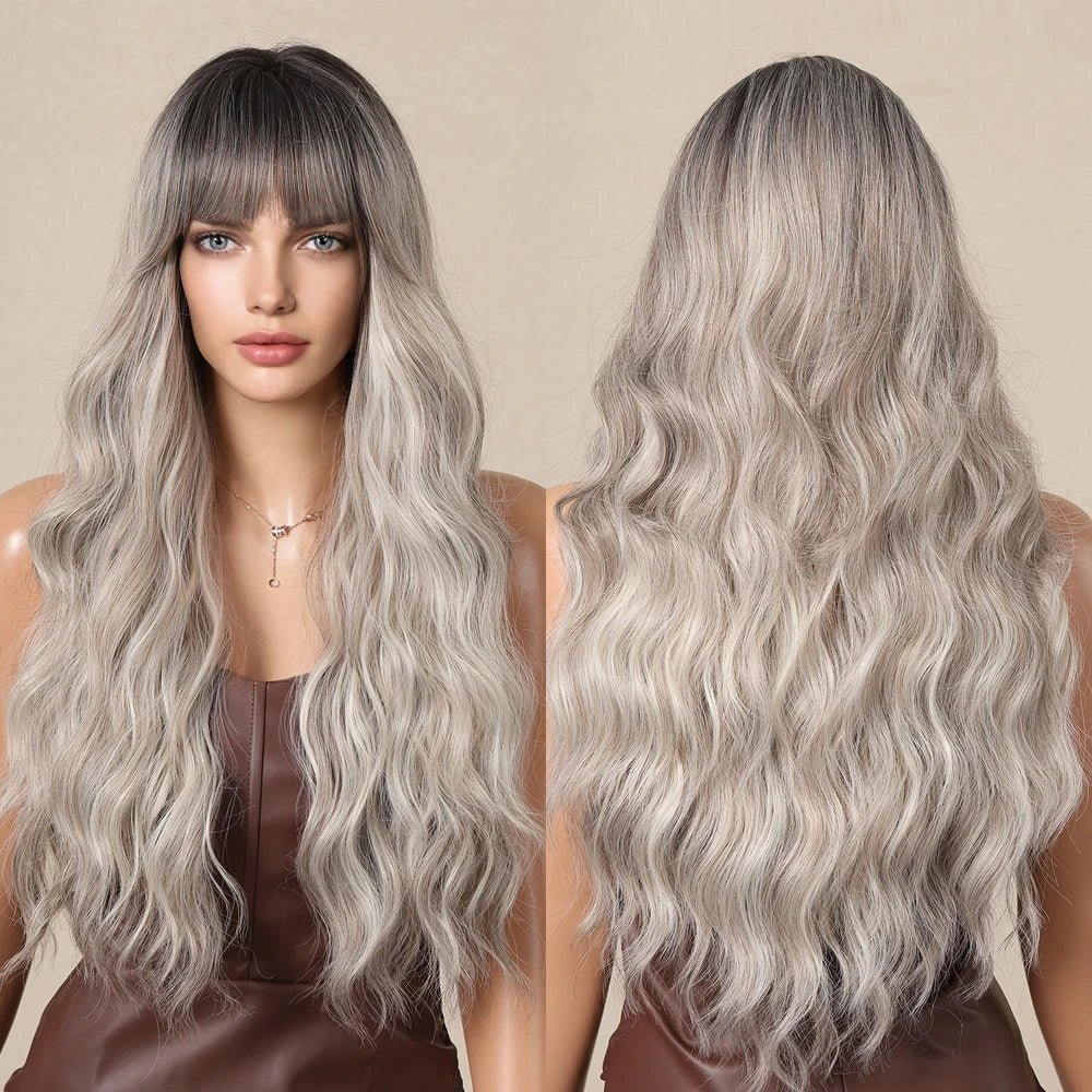 Red Brown Long Fluffy Wavy Synthetic Wigs