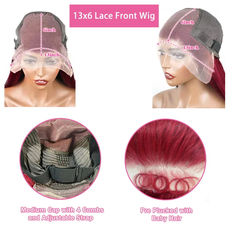 Water Wave Burgundy Lace Frontal Wigs