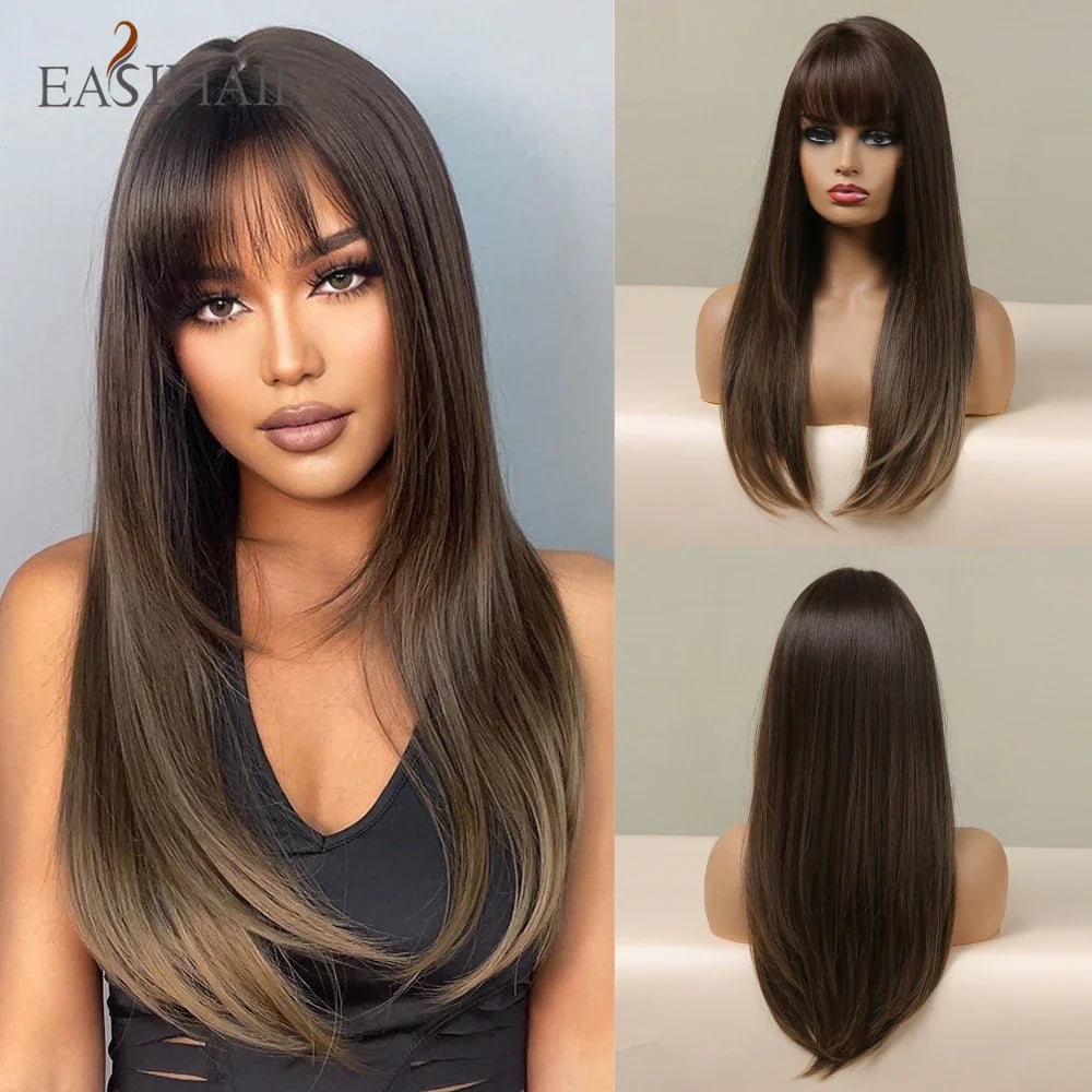 Blonde Golden Long Straight Synthetic Wigs