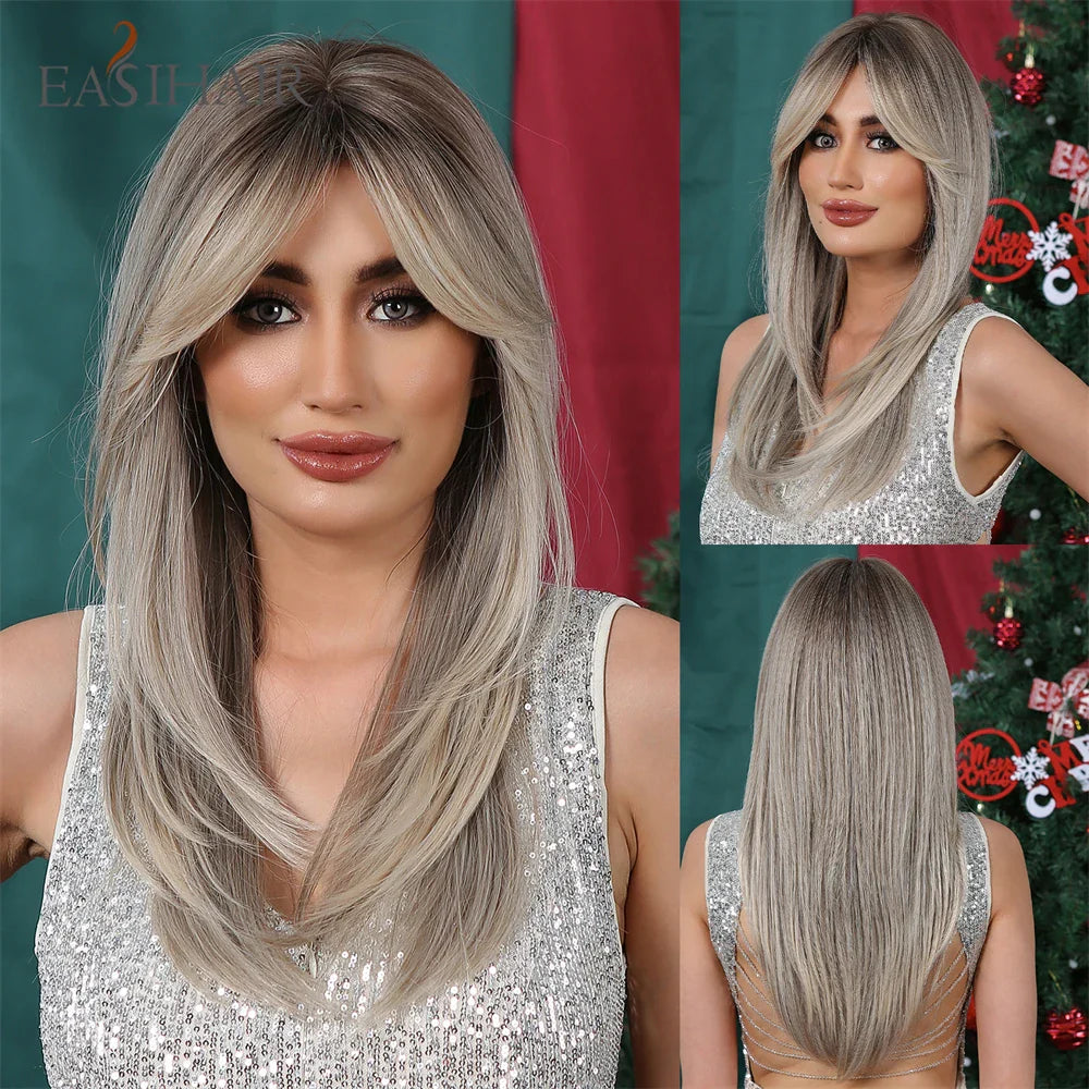 Blonde Golden Long Straight Synthetic Wigs