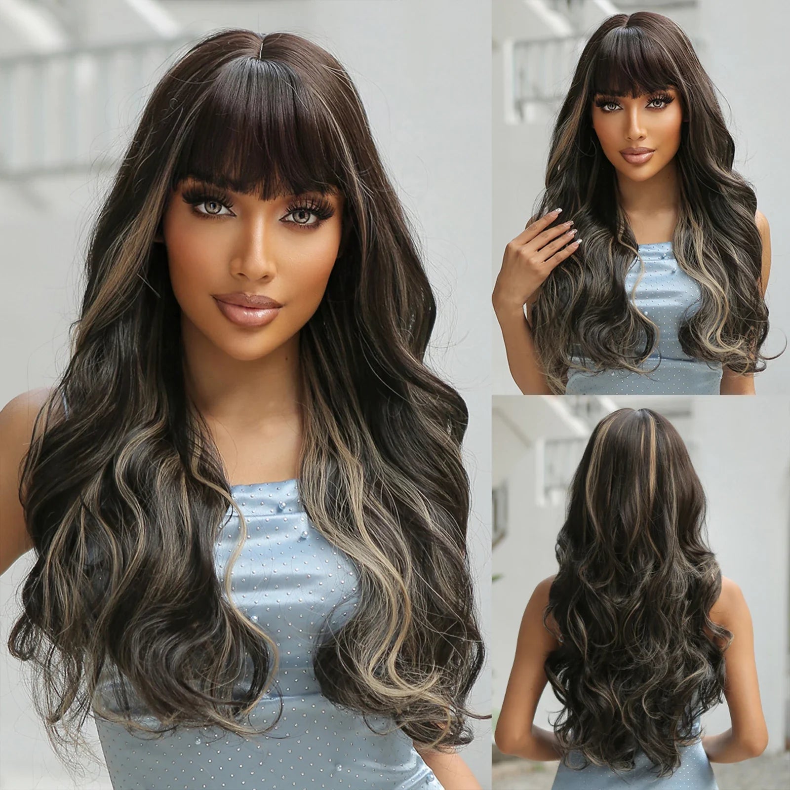 28 Inch Long Curly Ombre Brown Hair Wigs