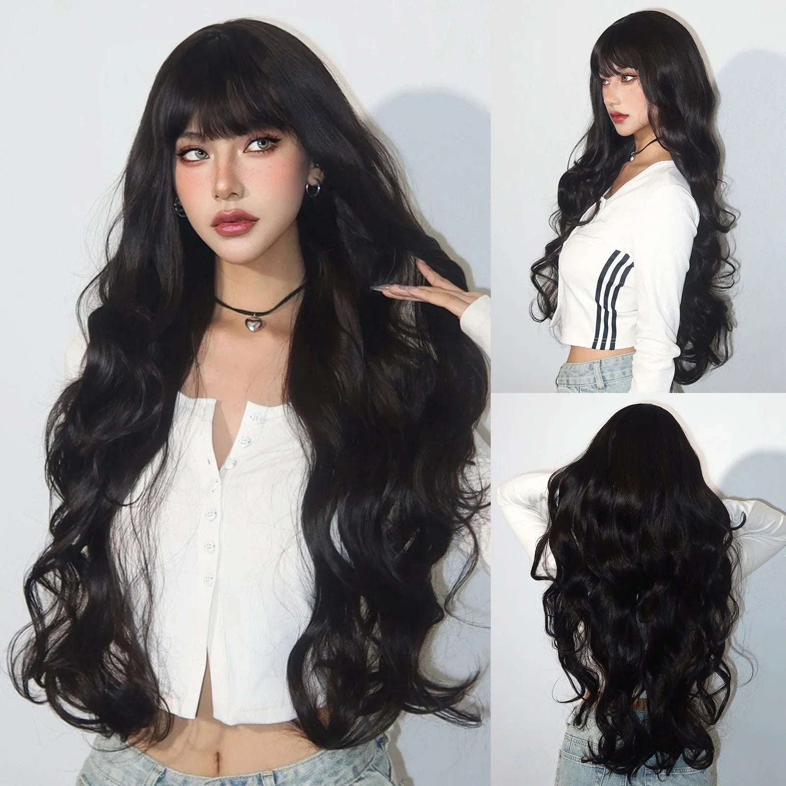 Red Brown Long Fluffy Wavy Synthetic Wigs