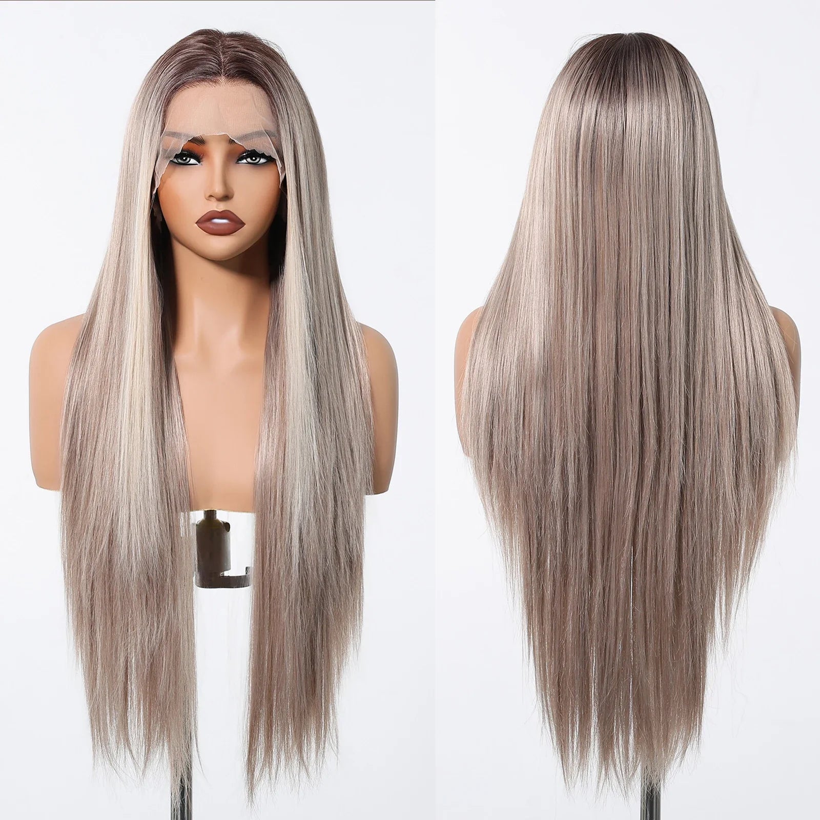 13*6 Lace Frontal Wig Synthetic Hair Blonde Mixed Brown Wig