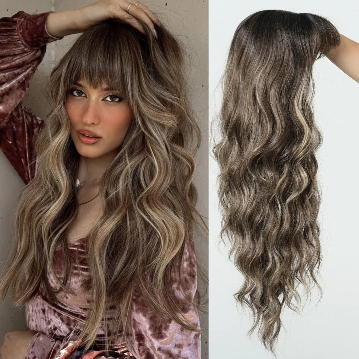28 Inch Long Curly Ombre Brown Hair Wigs