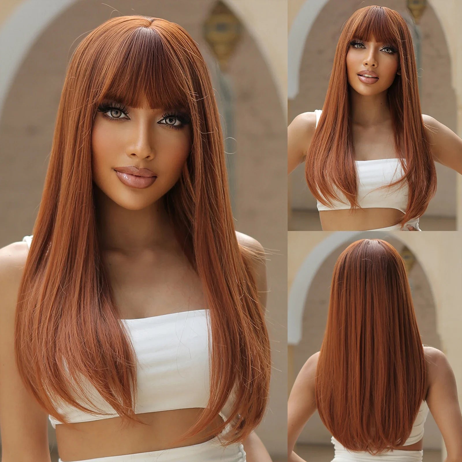 Light Blonde Golden Hair Long Silky Straight Synthetic Wig