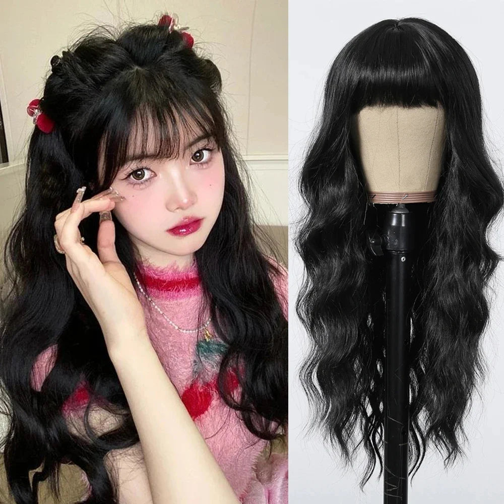 Red Brown Long Fluffy Wavy Synthetic Wigs