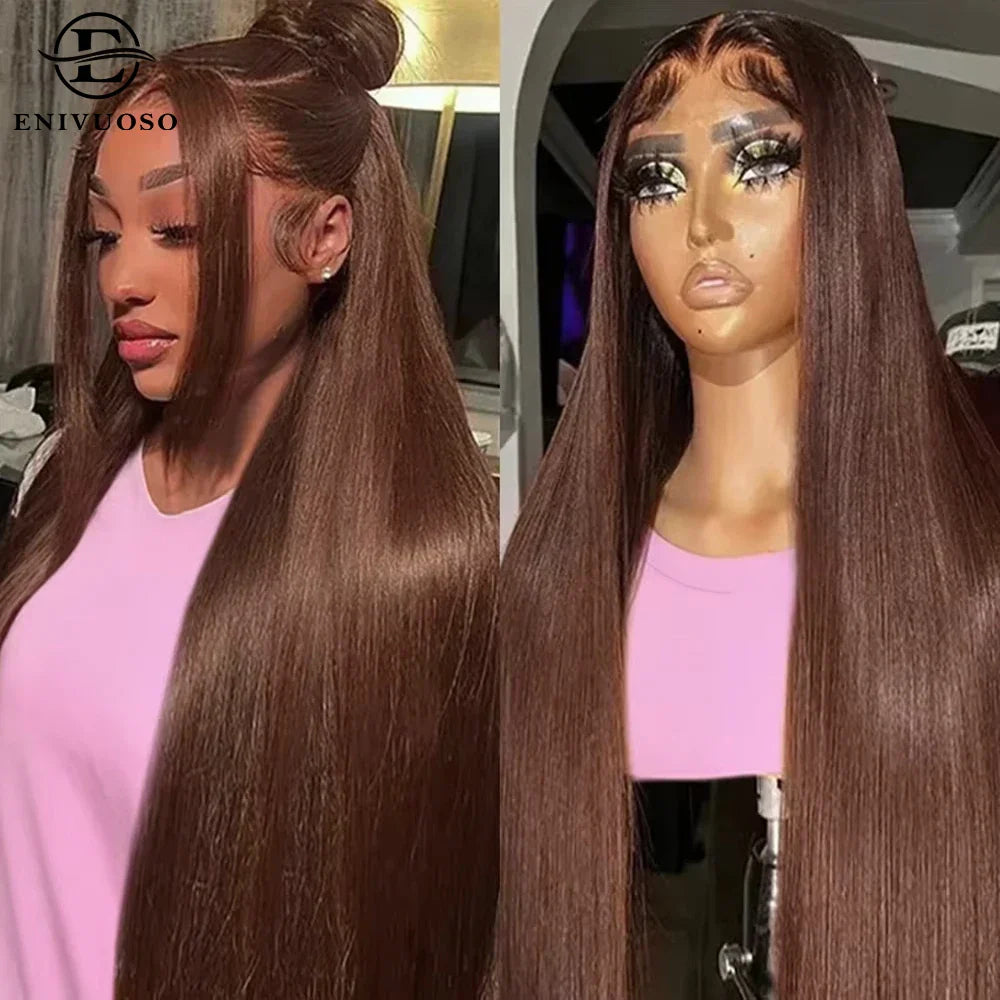 Reddish Brown Silky Straight Synthetic Lace Front Wigs