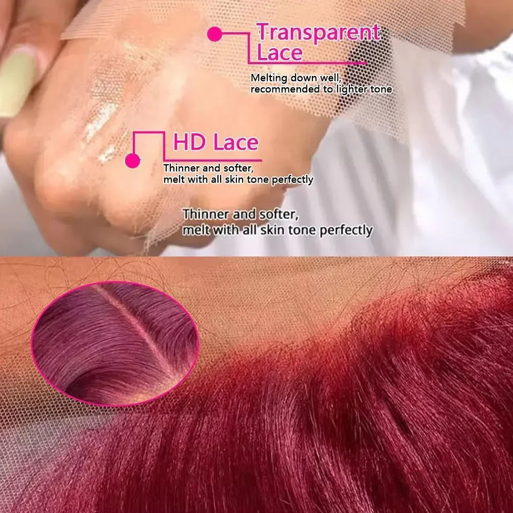 Straight Burgundy Transparent Full Lace Frontal Wig