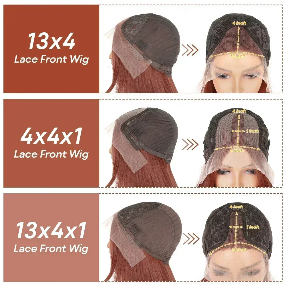 Reddish Brown Silky Straight Synthetic Lace Front Wigs