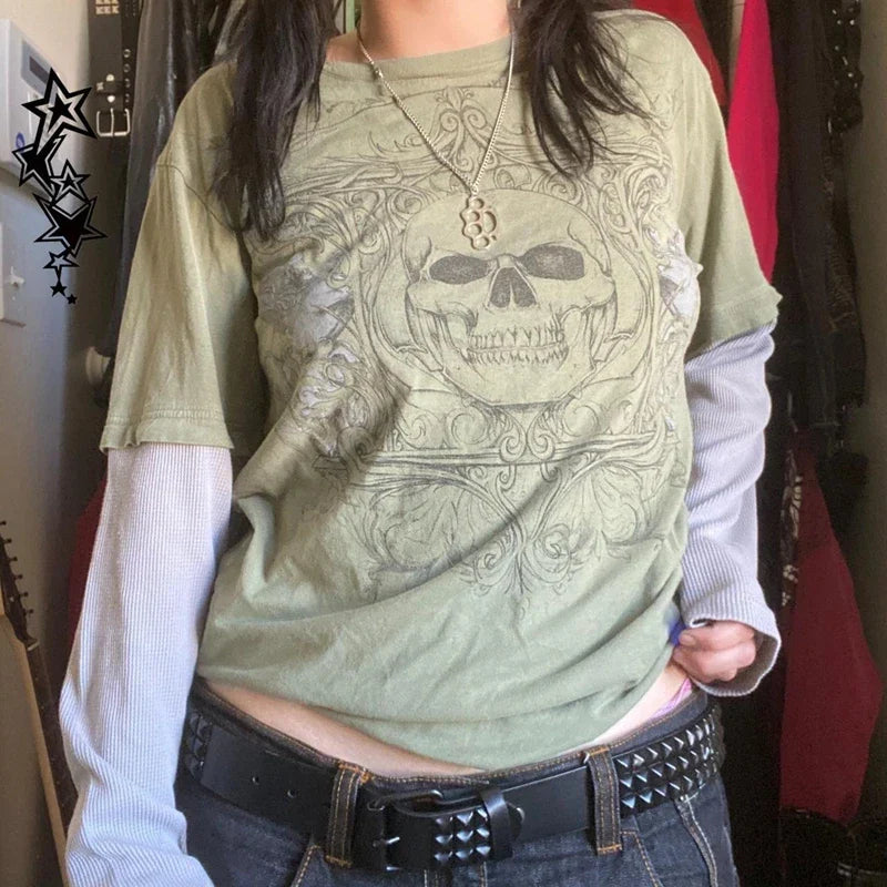 Cross Cyber Goth Patchwork E-girl Tees