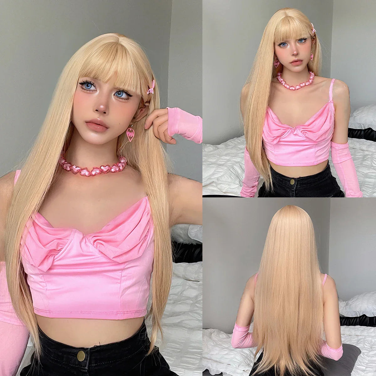 Light Blonde Golden Hair Long Silky Straight Synthetic Wig