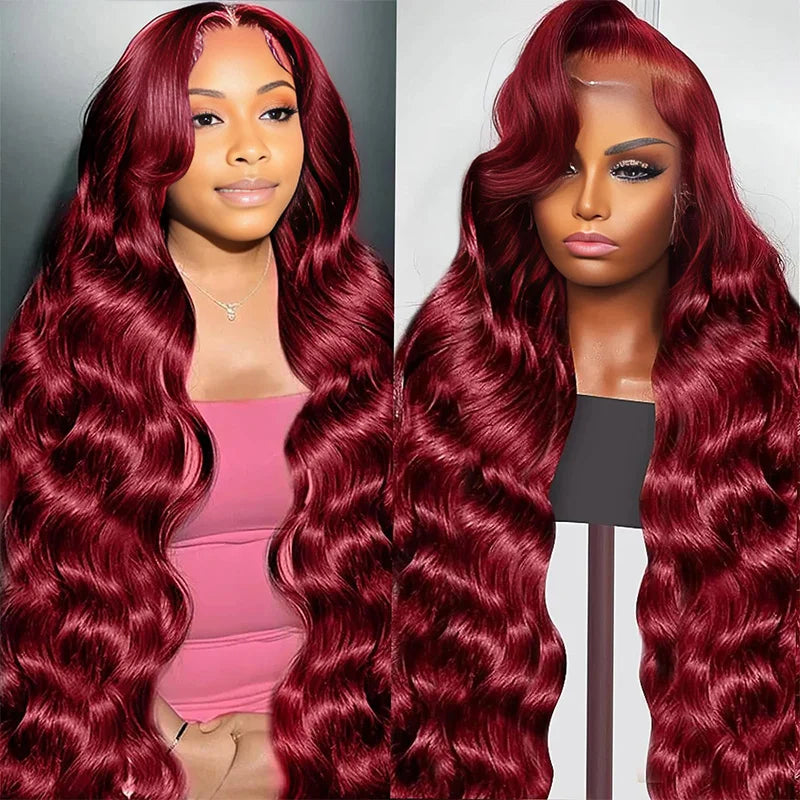 Burgundy Pre Plucked Hd Transparent Curly Hair Wigs