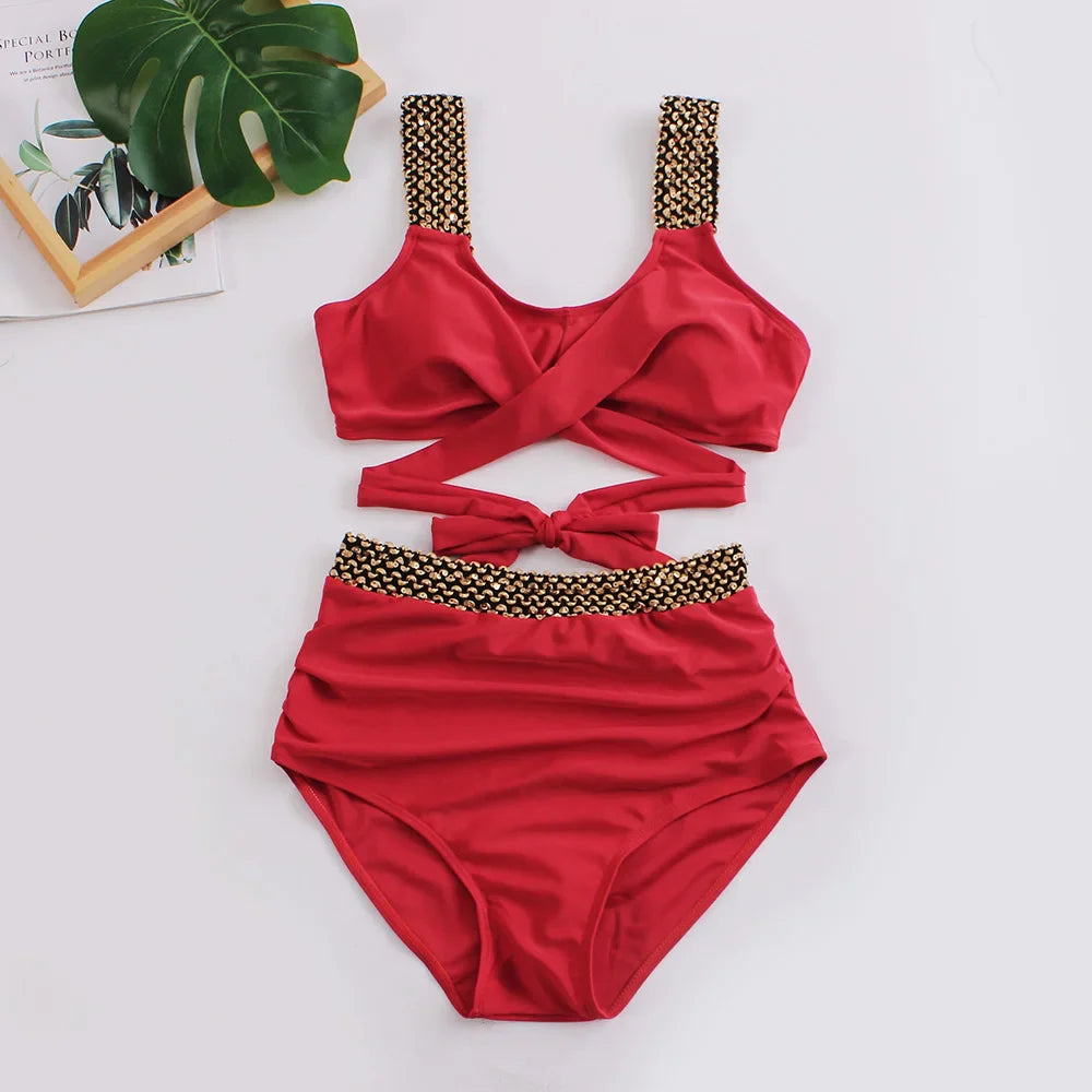 Cross High Waist Bikinis