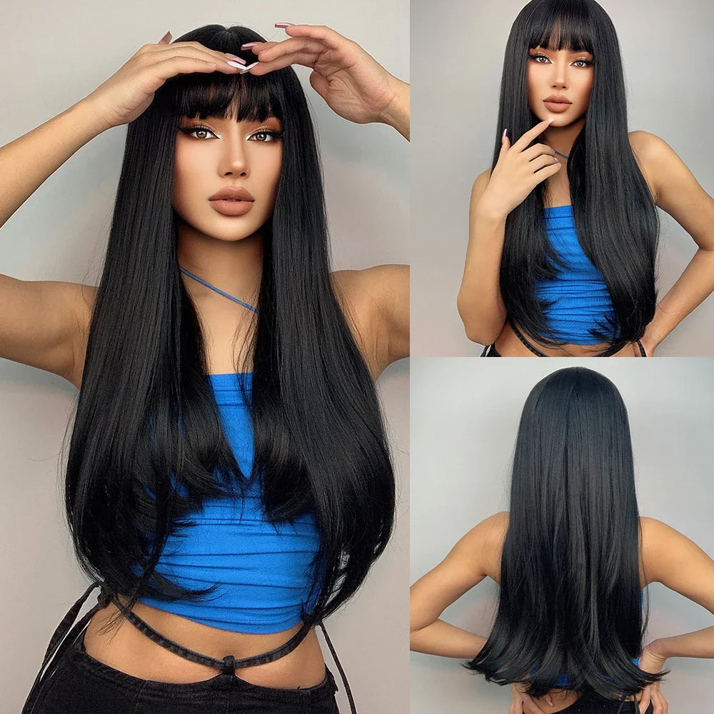 Straight Dark Brown Synthetic Wigs