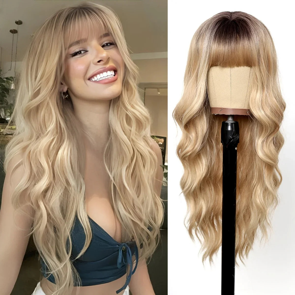 28 Inch Long Curly Ombre Brown Hair Wigs