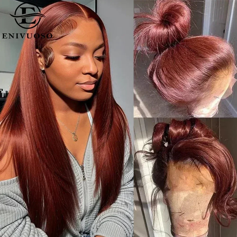 Reddish Brown Silky Straight Synthetic Lace Front Wigs