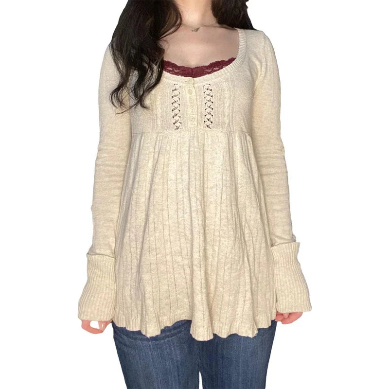 Vintage Long Sleeve Babydoll Knitted Sweater Tops
