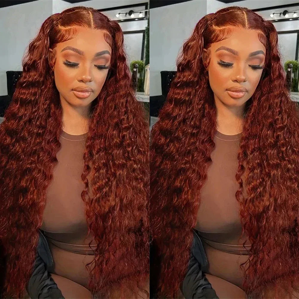 Reddish Brown Deep Curly Lace Frontal Wigs