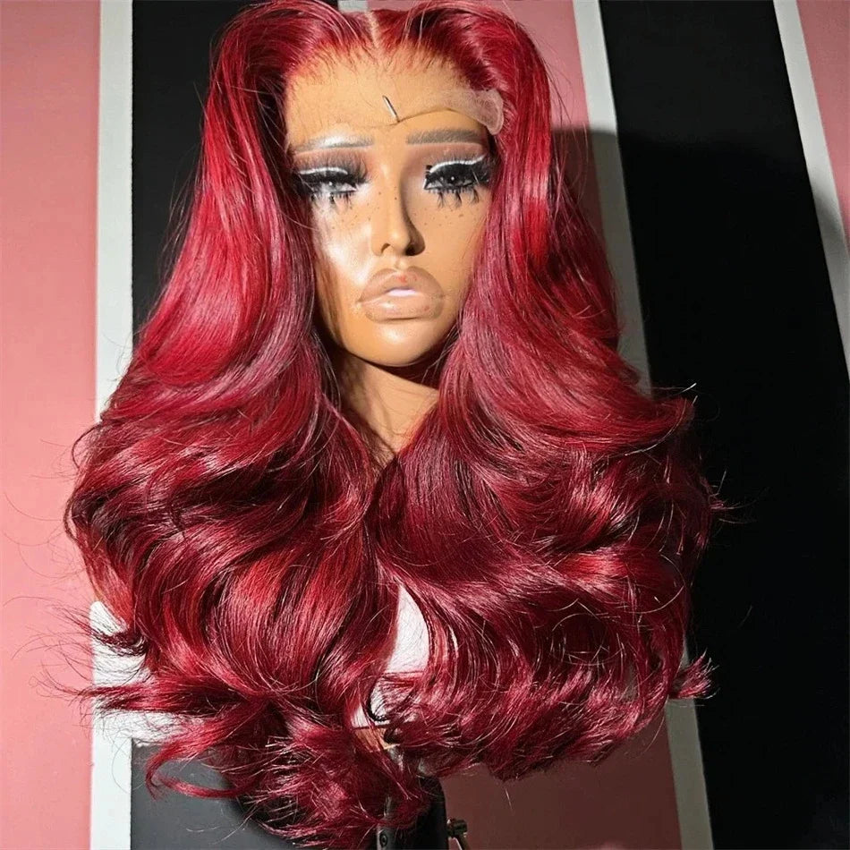 Burgundy Pre Plucked Hd Transparent Curly Hair Wigs