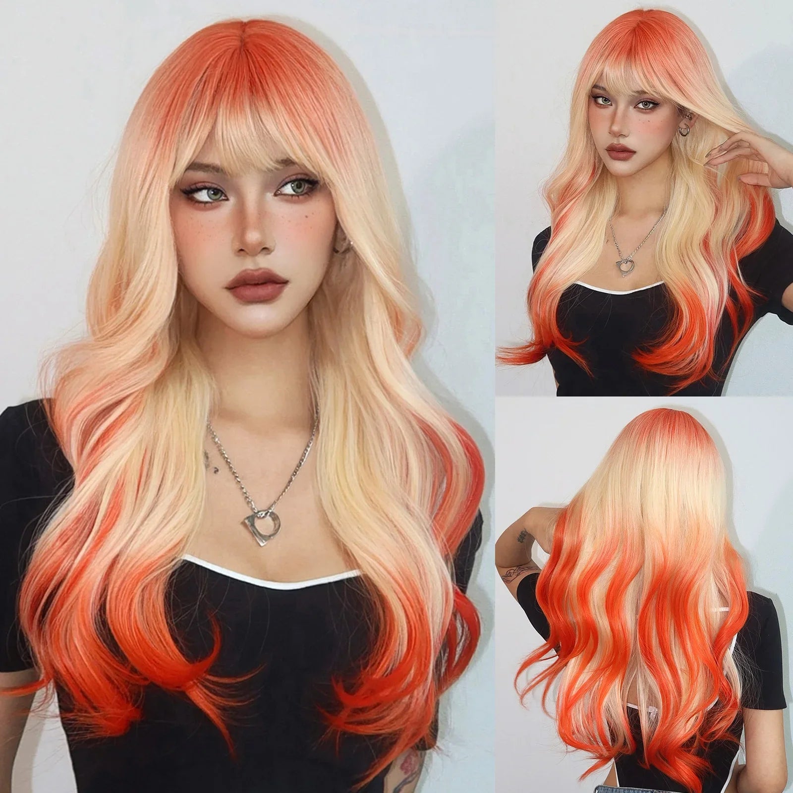 Red Brown Long Fluffy Wavy Synthetic Wigs