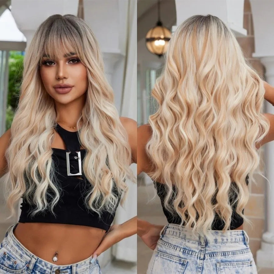 28 Inch Long Curly Ombre Brown Hair Wigs